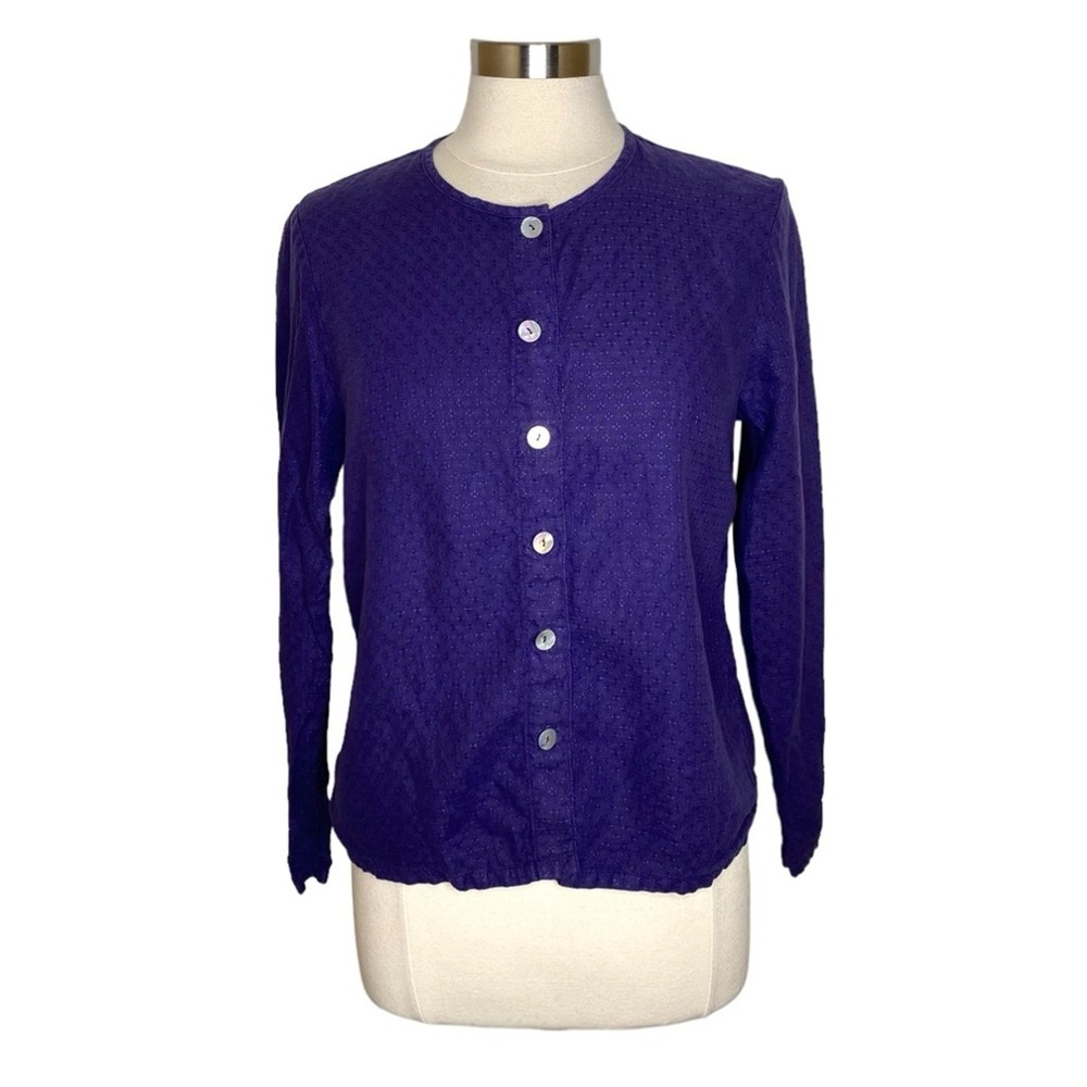 Russ Berens Purple Linen Button Front Top Women's Small Minimalist Lagenlook USA